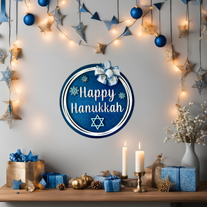 Hanukkah Wood Round Door Hanger with Bow