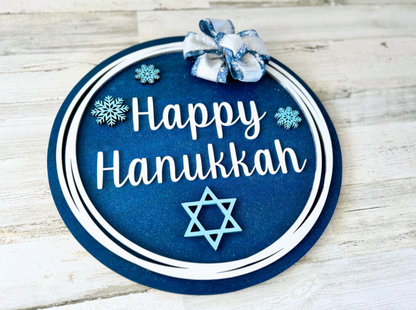 Happy Hanukkah Wood Door Hanger