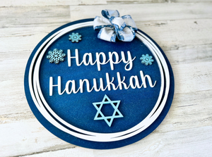 Hanukkah Wood Round Door Hanger with Bow