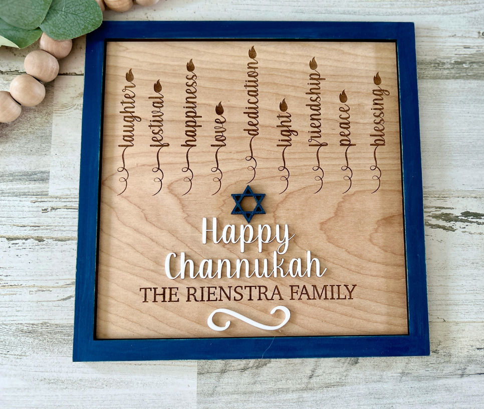 Hanukkah Personalized Menorah Rustic Sign