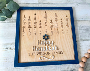 Hanukkah Personalized Menorah Rustic Sign