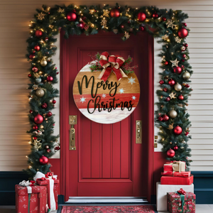 Merry Christmas wood round door hanger