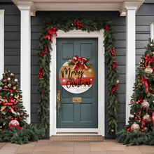 Load image into Gallery viewer, Merry Christmas wood round door hanger
