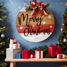 Load image into Gallery viewer, Merry Christmas wood round door hanger
