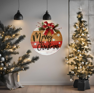 Merry Christmas wood round door hanger