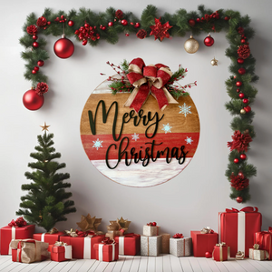 Merry Christmas wood round door hanger