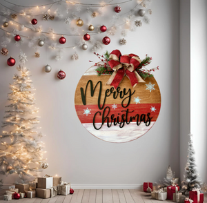 Merry Christmas wood round door hanger