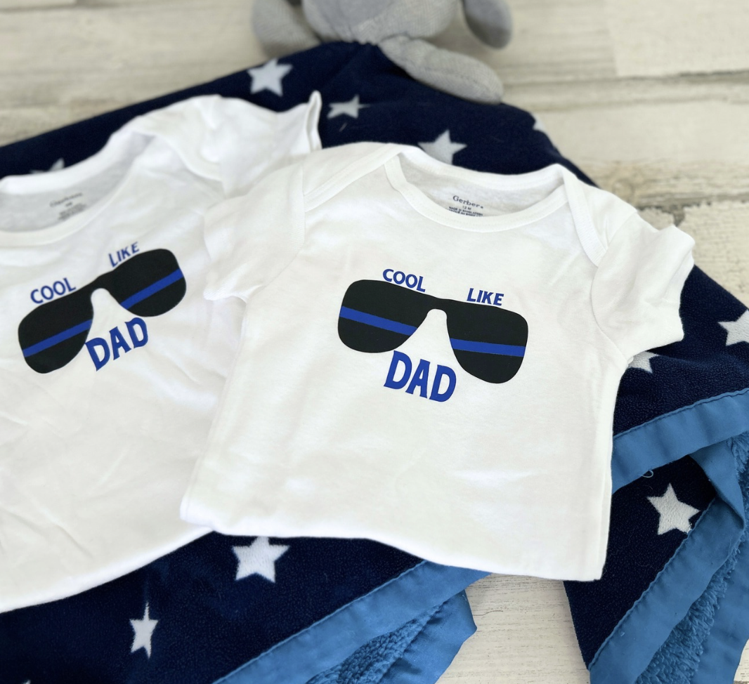 Cool Like Dad Baby Bodysuit | Police thin blue line sunglasses shirt