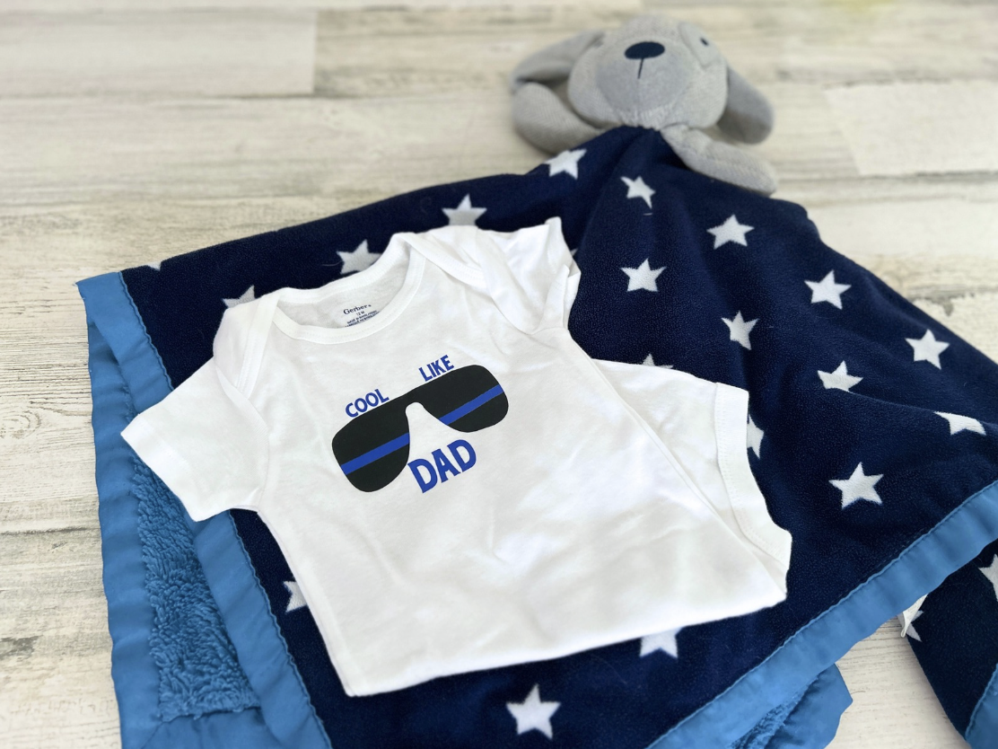 Cool Like Dad Baby Bodysuit | Police thin blue line sunglasses shirt