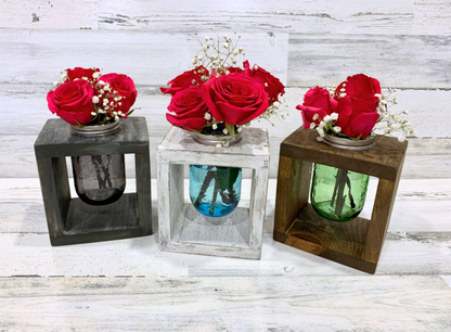 Rustic Wooden Mason Jar Vase