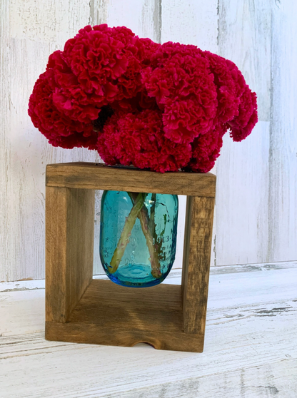 Rustic Wooden Mason Jar Vase