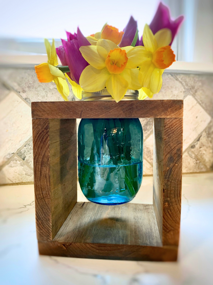 Rustic Wooden Mason Jar Vase