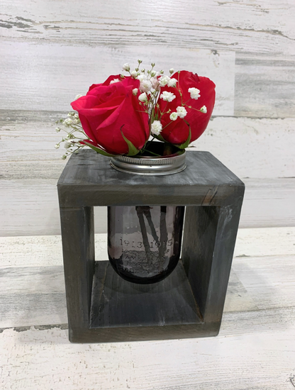 Rustic Wooden Mason Jar Vase