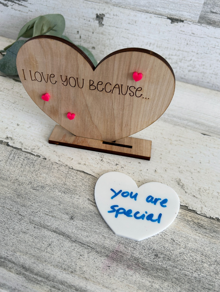 I Love You because Dry Erase Board Affirmation Sign with Stand