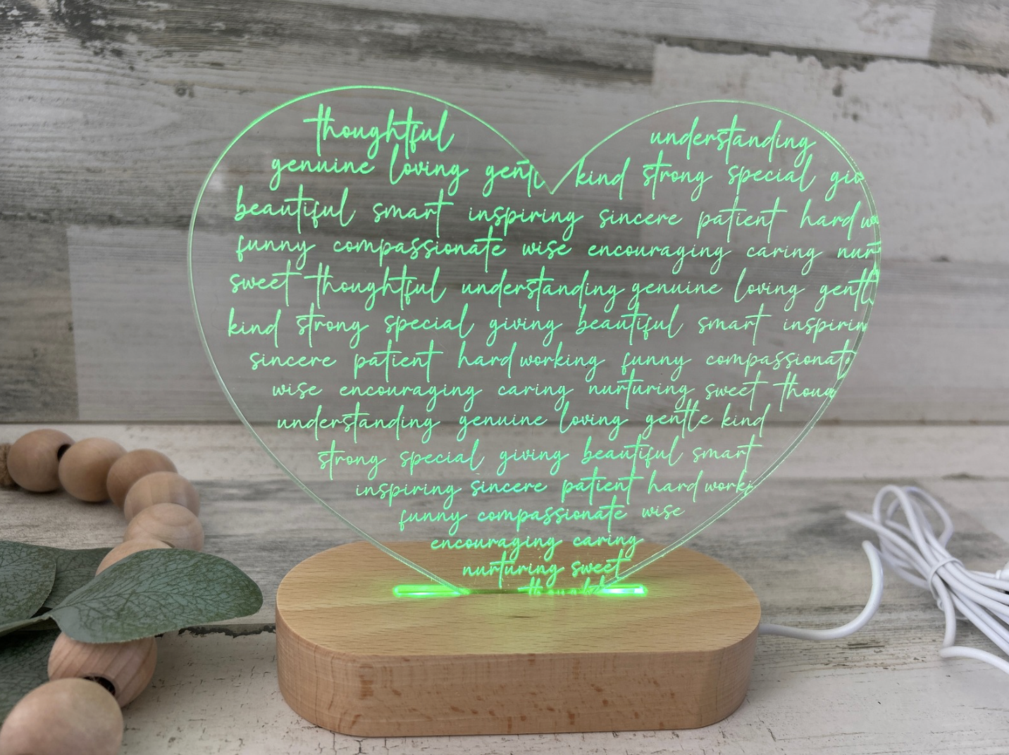 Affirmation Heart Color Changing Acrylic Night Light
