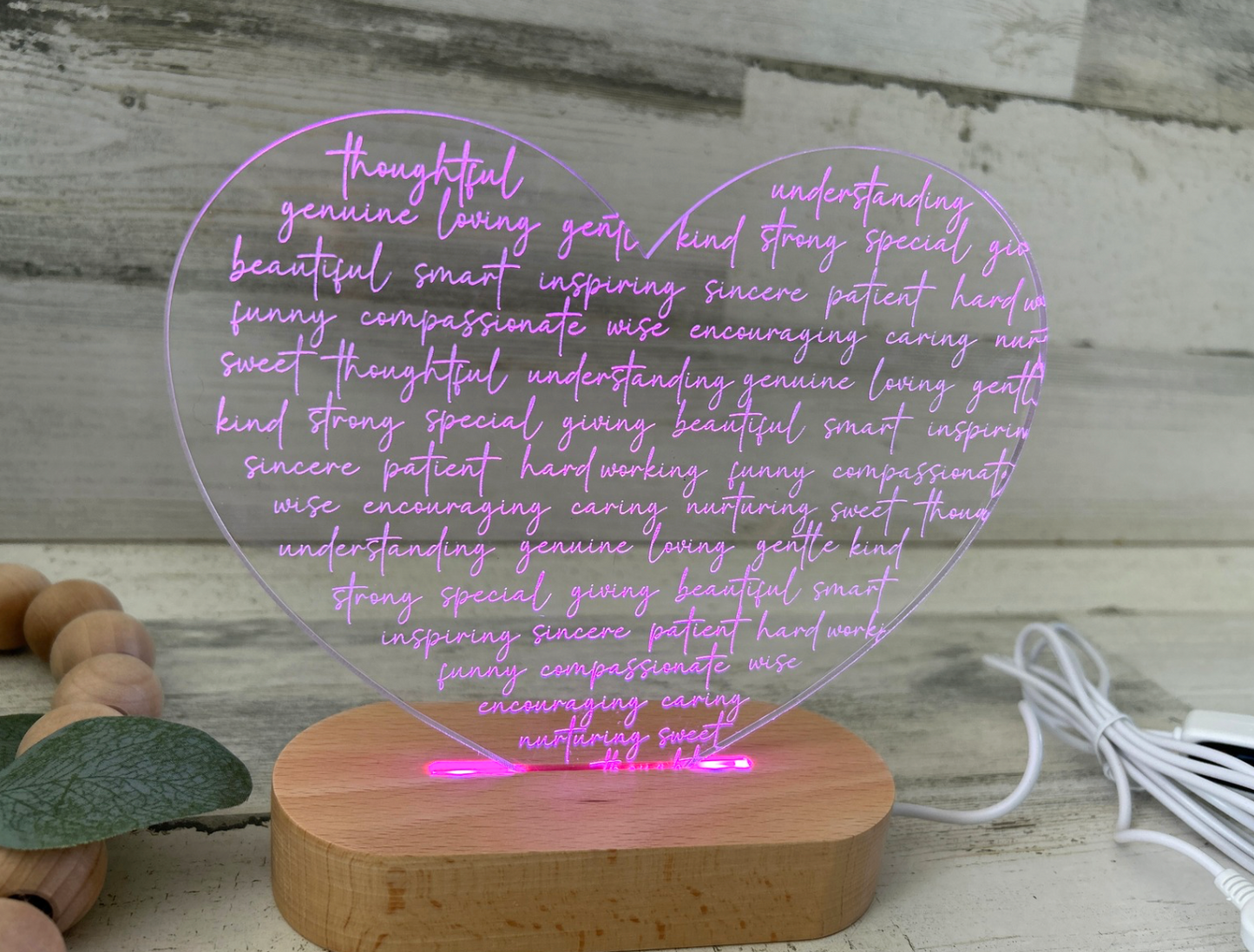 Affirmation Heart Color Changing Acrylic Night Light