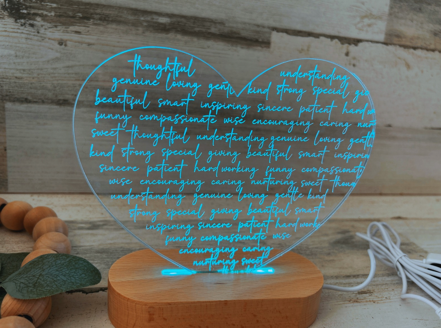 Affirmation Heart Color Changing Acrylic Night Light