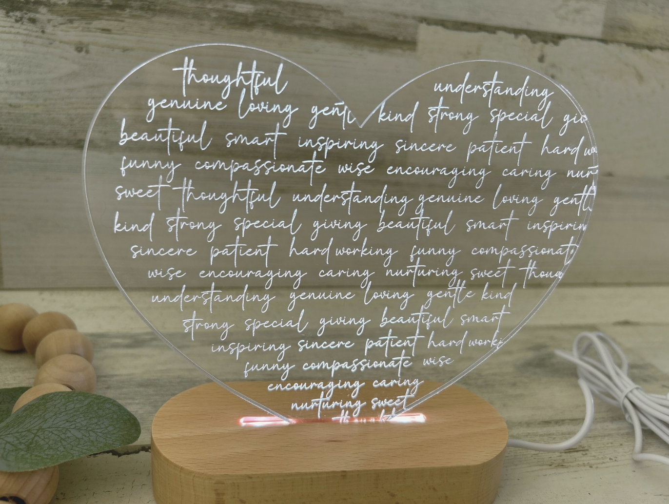 Affirmation Heart Color Changing Acrylic Night Light
