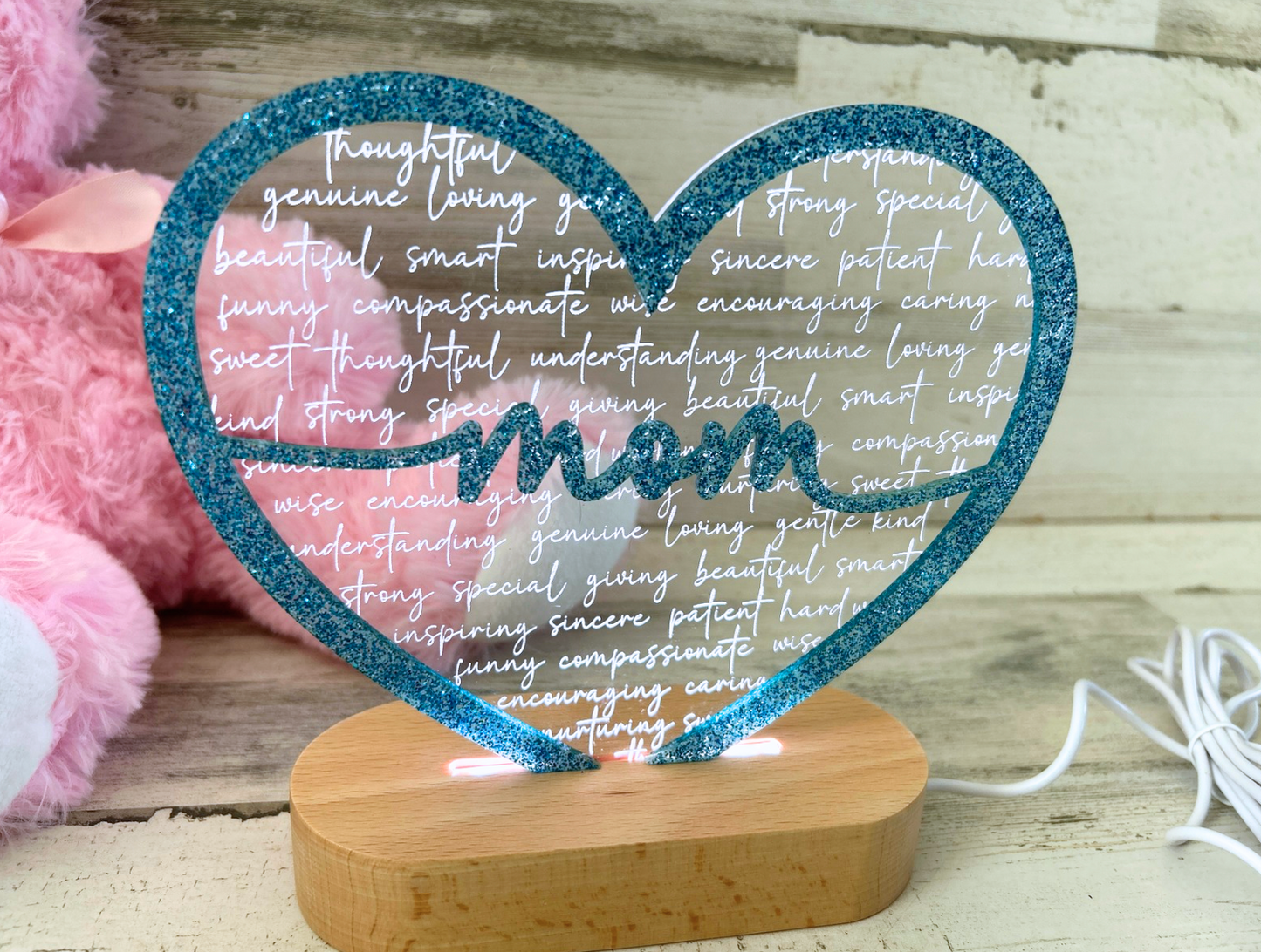 Affirmation Heart Color Changing Acrylic Night Light