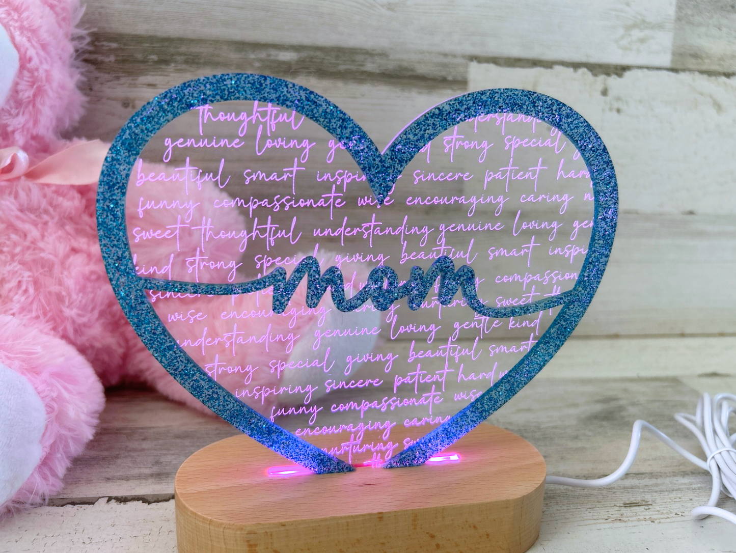 Affirmation Heart Color Changing Acrylic Night Light