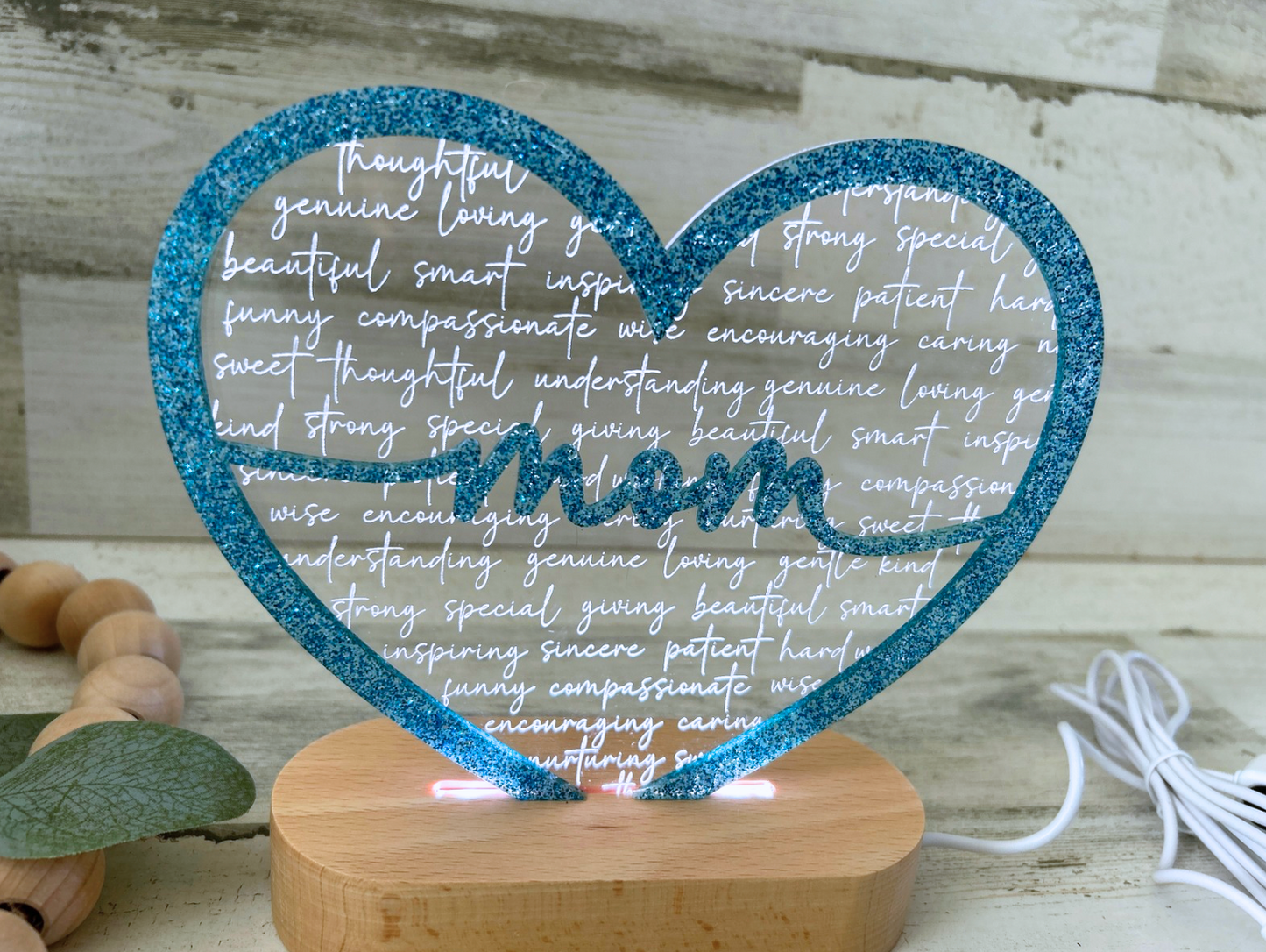Affirmation Heart Color Changing Acrylic Night Light