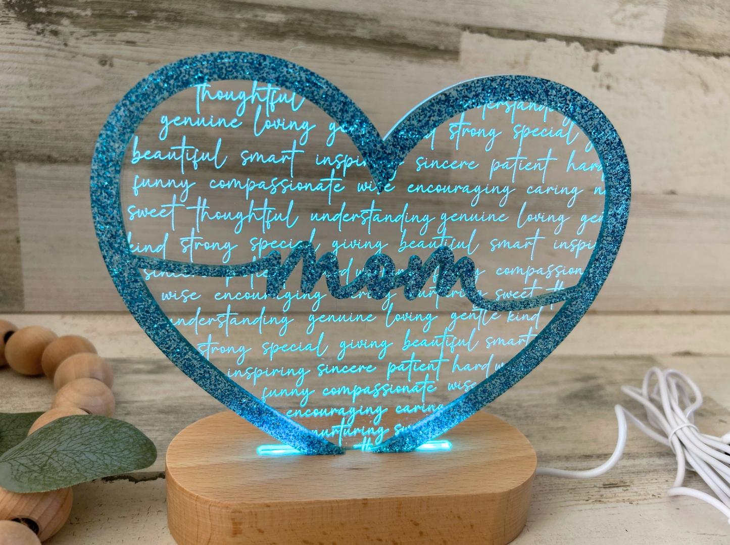 Affirmation Heart Color Changing Acrylic Night Light