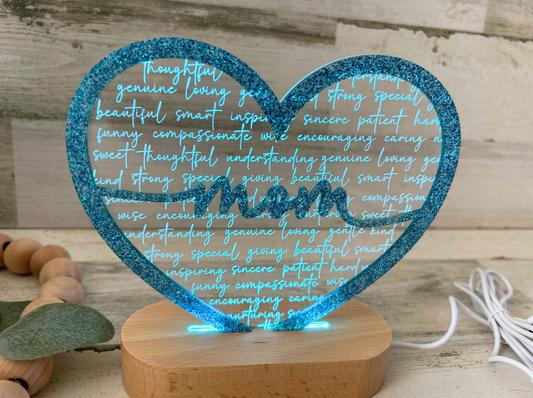 Affirmation Heart Color Changing Acrylic Night Light