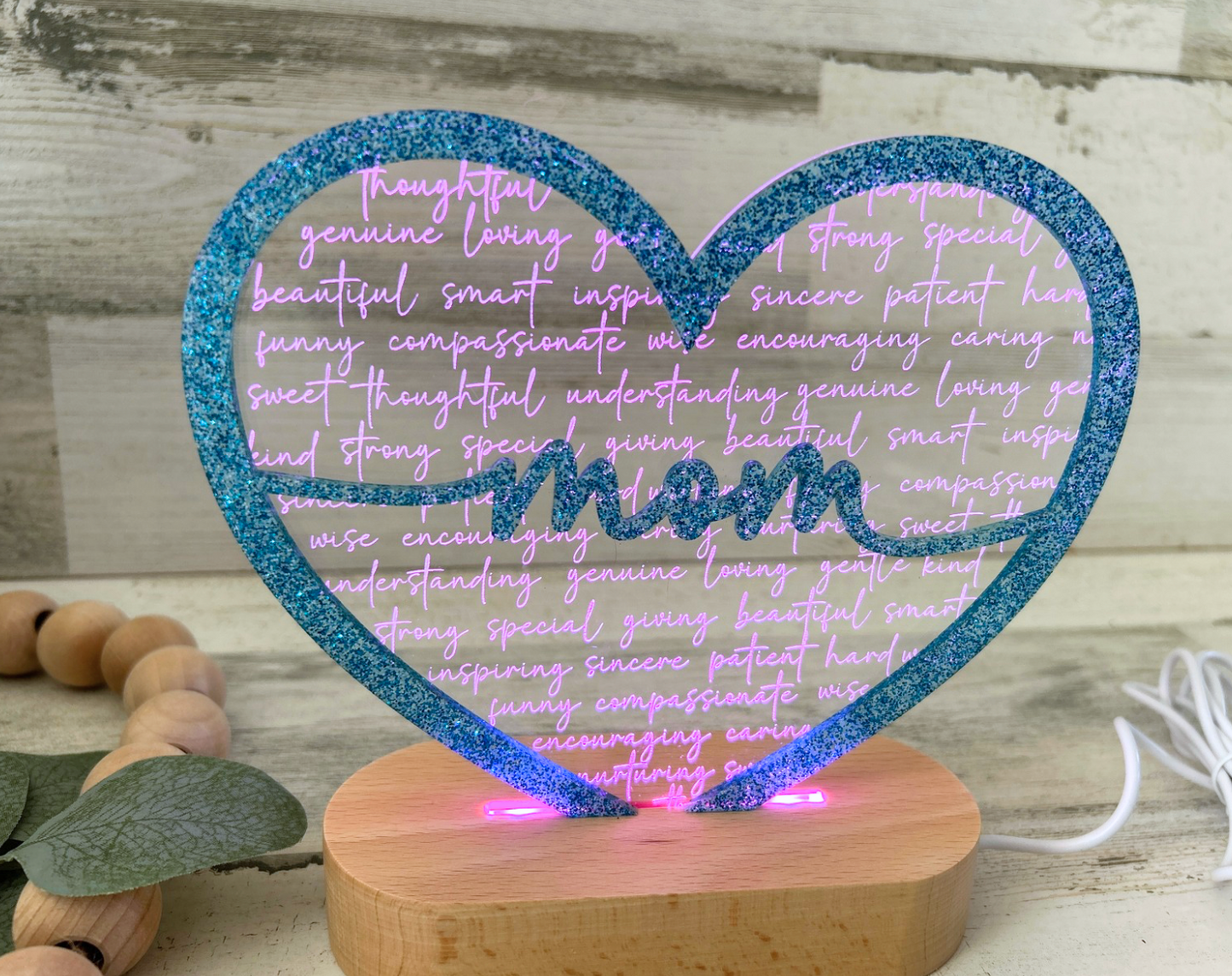 Affirmation Heart Color Changing Acrylic Night Light
