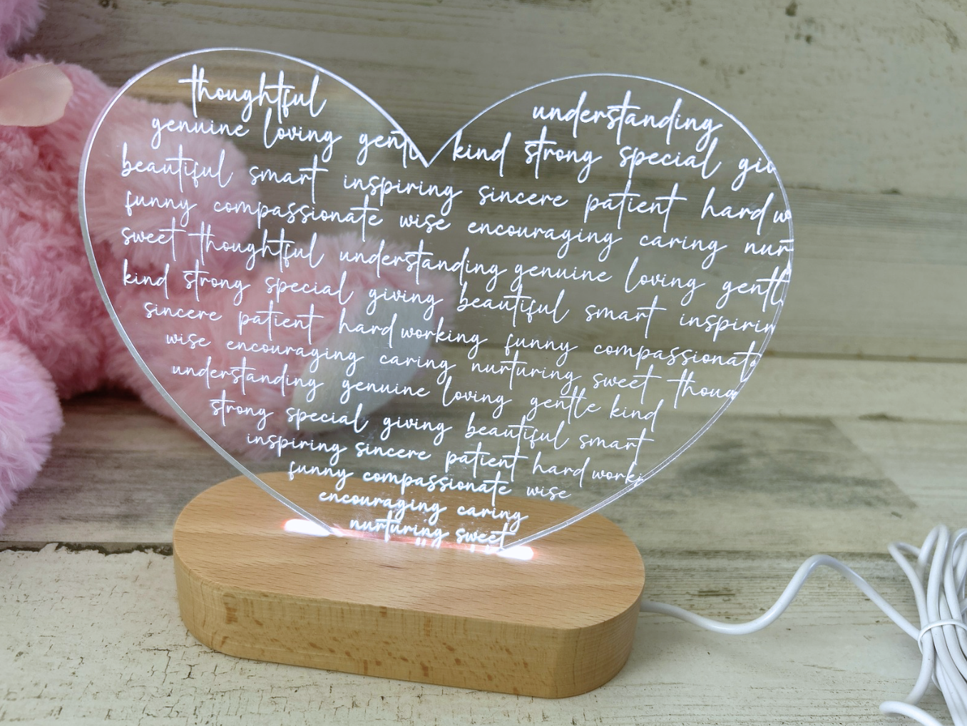 Affirmation Heart Color Changing Acrylic Night Light