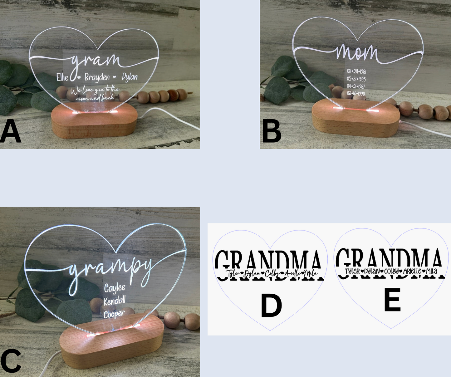 Personalized Heart Night Light for Mom & Grandma