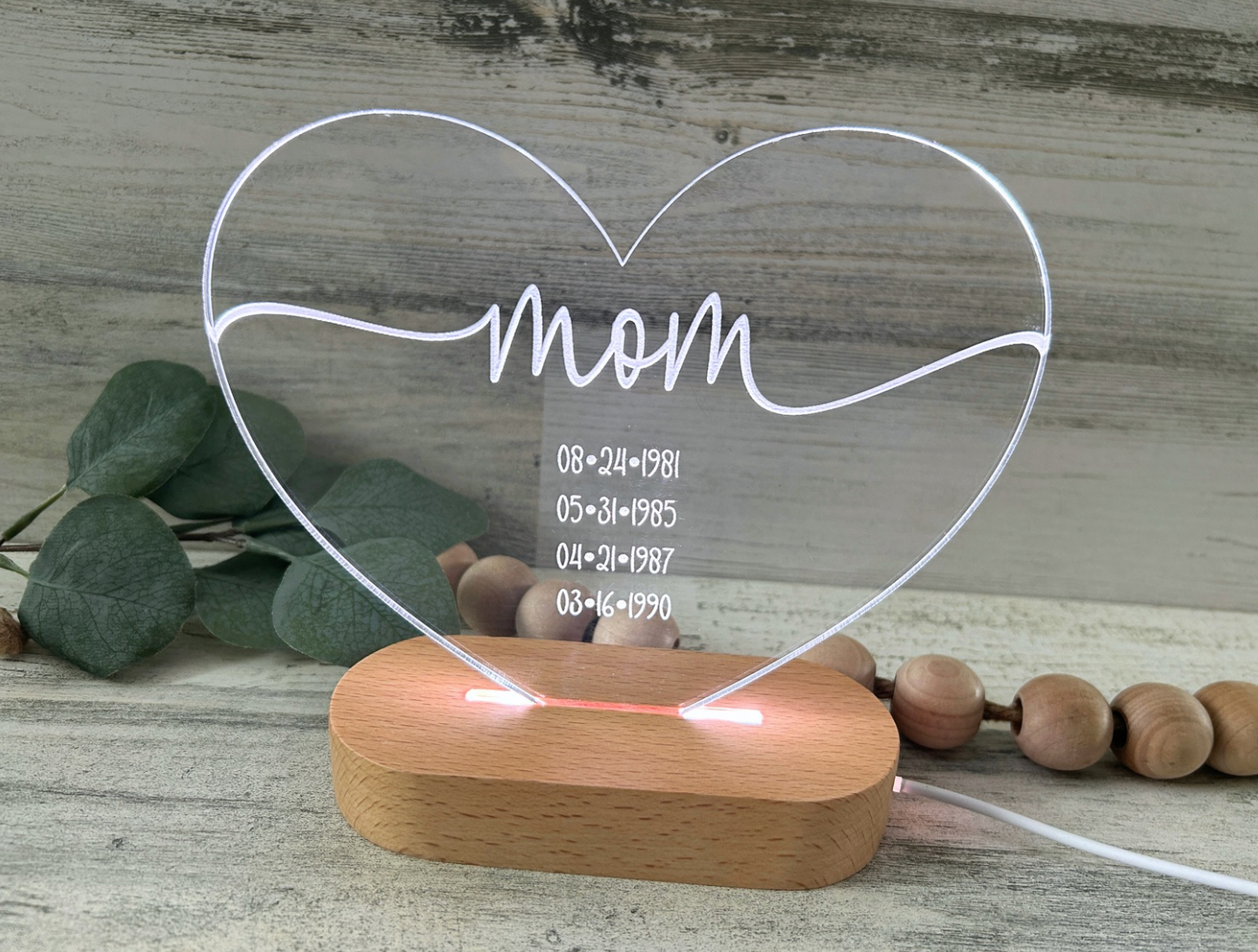 Personalized Heart Night Light for Mom & Grandma