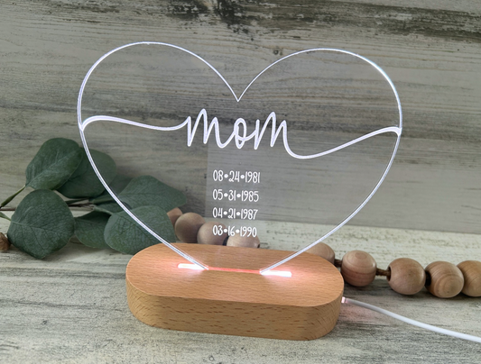 Personalized Heart Color Changing Acrylic Night Light