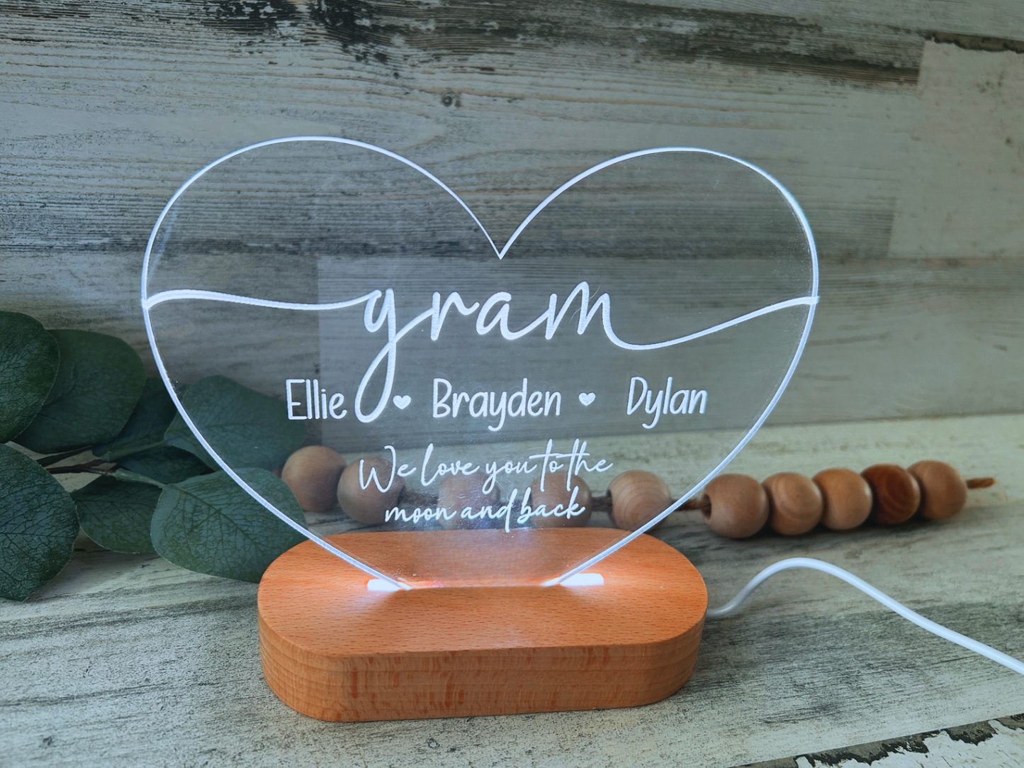Personalized Heart Night Light for Mom & Grandma