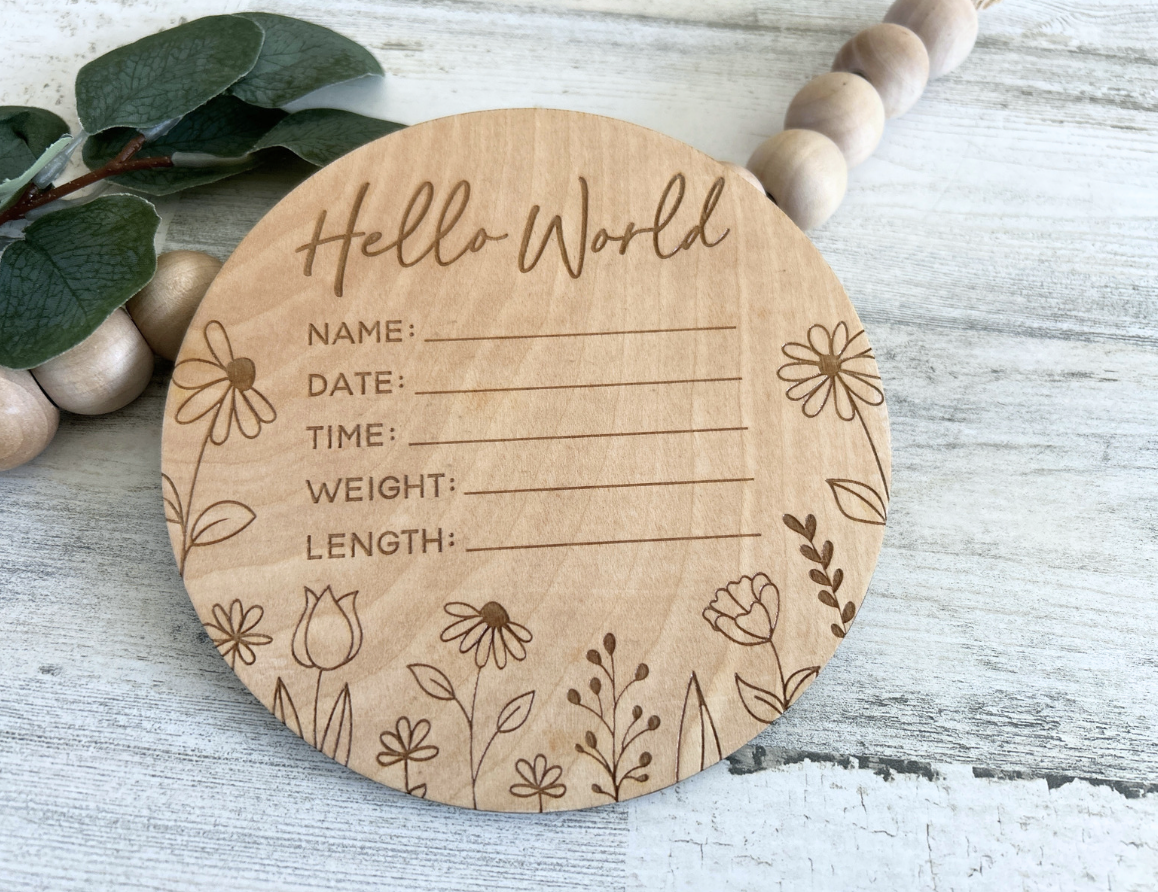 Hello World Floral Announcement Sign
