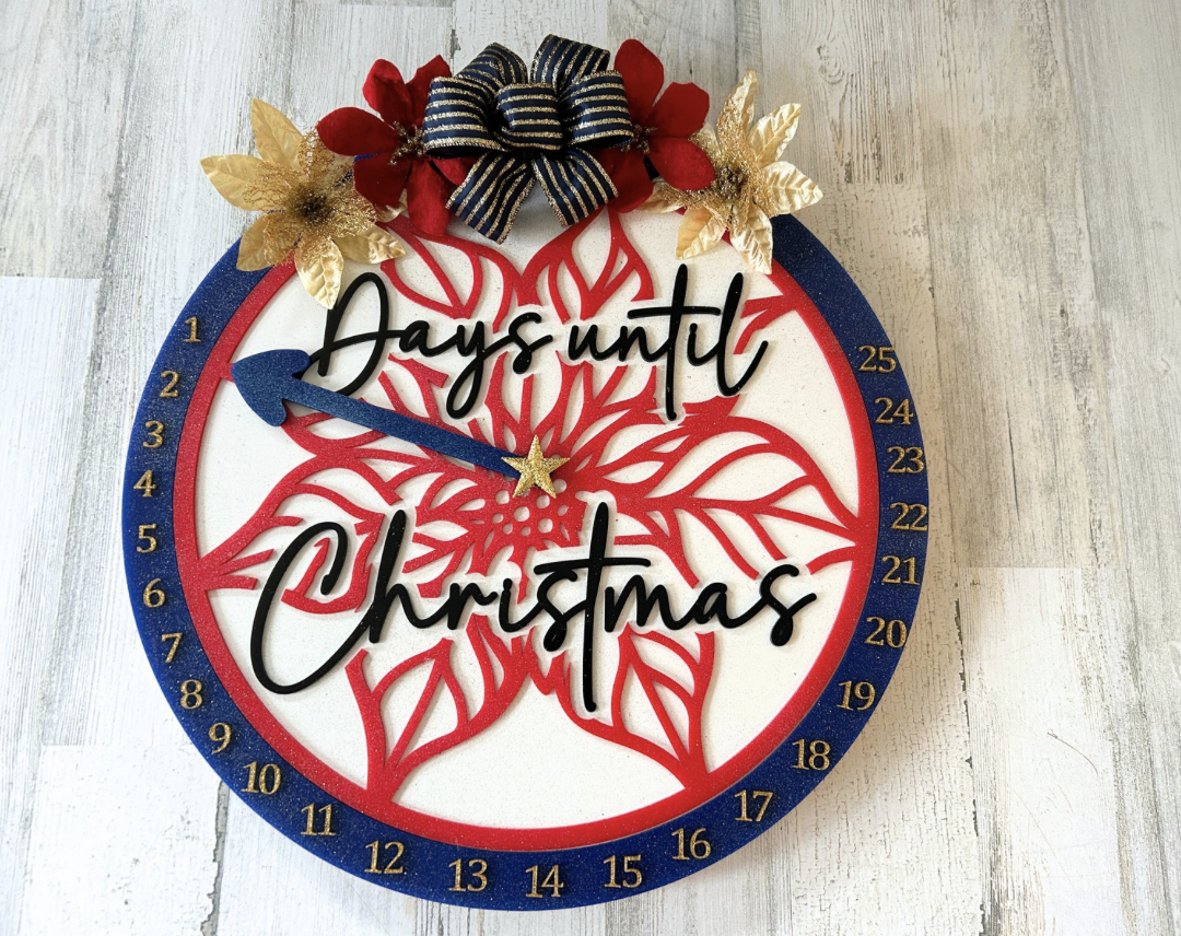 Poinsettia Christmas Countdown Sign