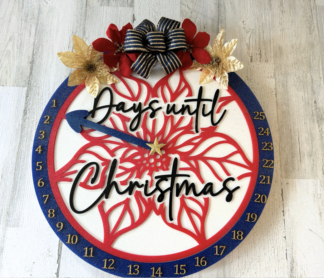 Poinsettia Christmas Countdown Sign