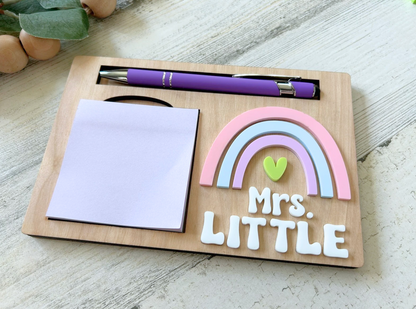 Personalized Rainbow Post-It Note & Pen Holder