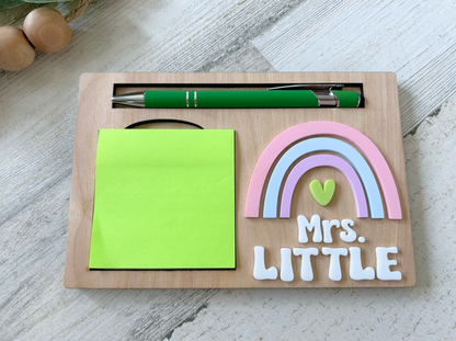 Personalized Rainbow Post-It Note & Pen Holder