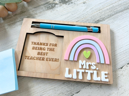 Personalized Rainbow Post-It Note & Pen Holder