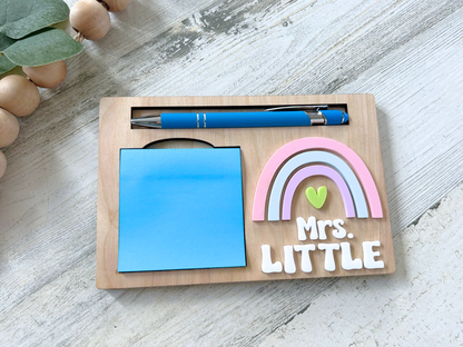 Personalized Rainbow Post-It Note & Pen Holder