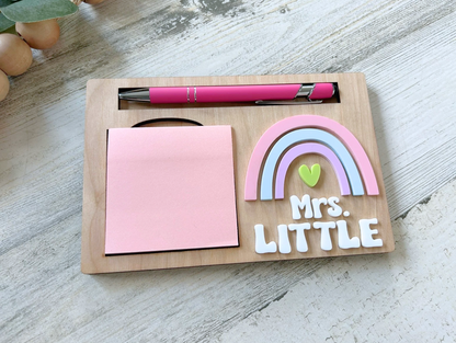 Personalized Rainbow Post-It Note & Pen Holder