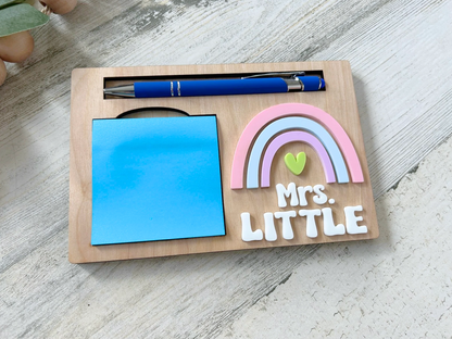 Personalized Rainbow Post-It Note & Pen Holder