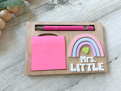 Personalized Rainbow Post-It Note & Pen Holder