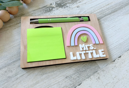 Personalized Rainbow Post-It Note & Pen Holder