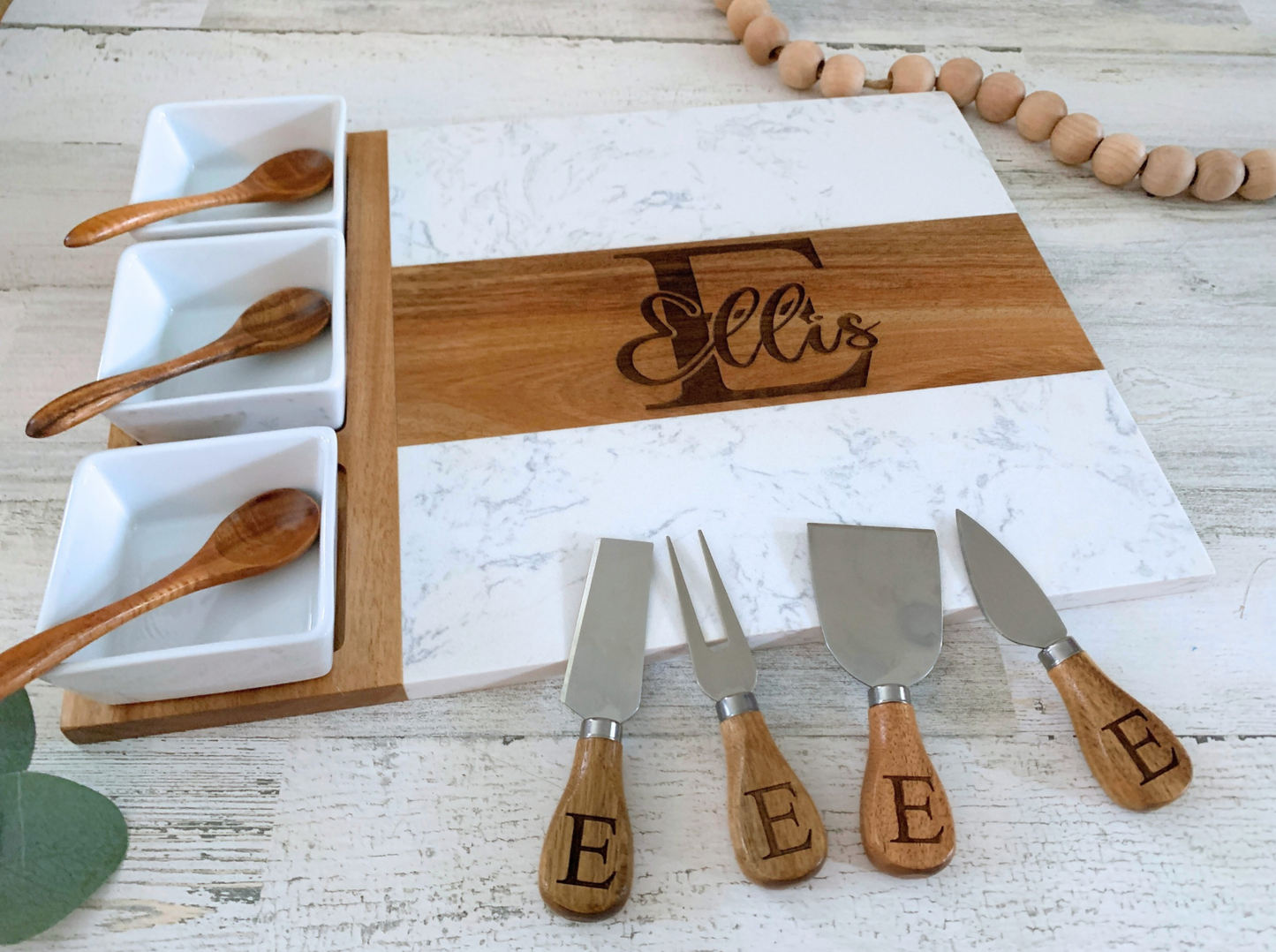 Personalized Wood and Marble Charcuterie Set