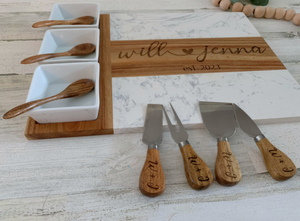 Personalized Wood and Marble Charcuterie Set