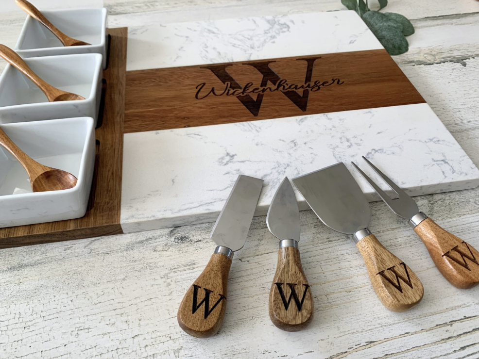 Personalized Wood and Marble Charcuterie Set