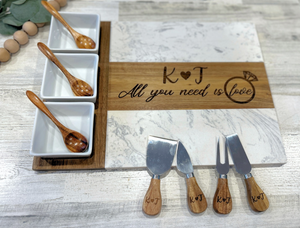 Personalized Wood and Marble Charcuterie Set