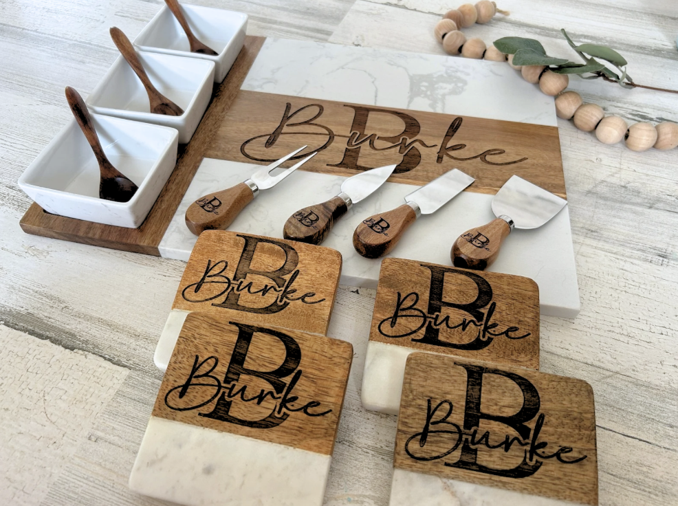 Personalized Wood and Marble Charcuterie Set