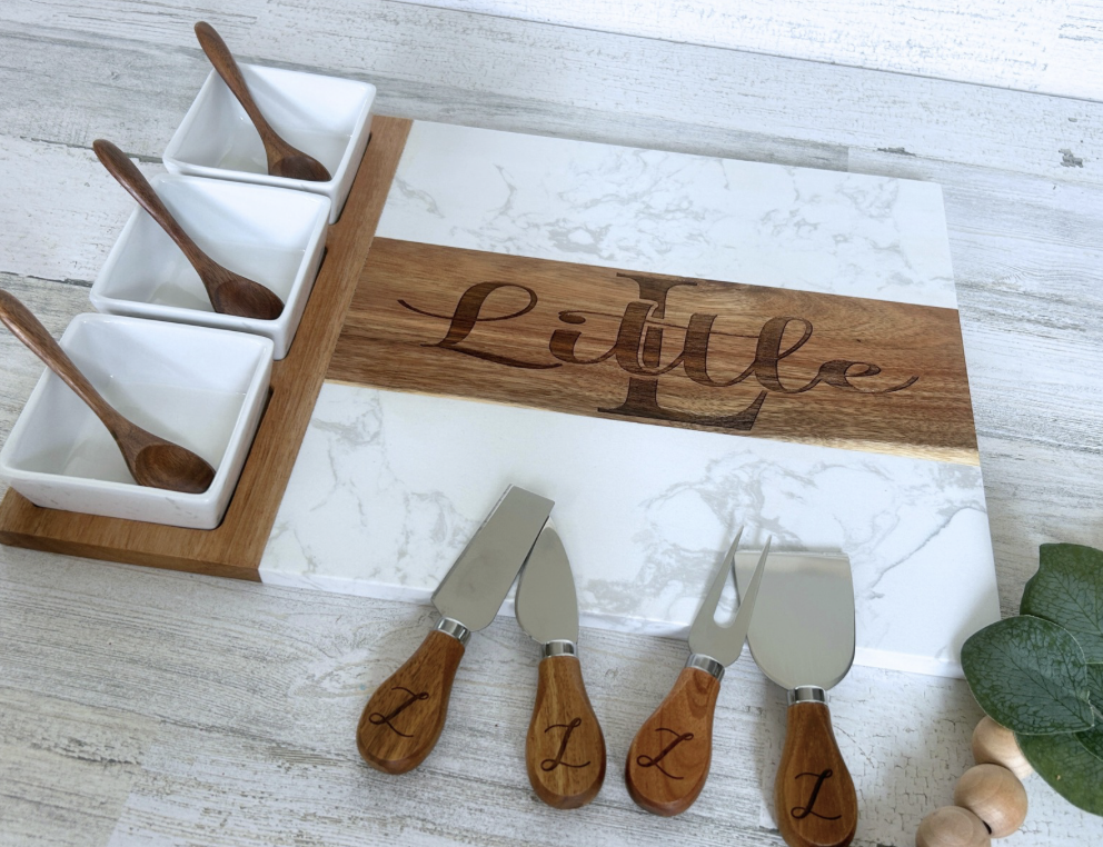 Personalized Wood and Marble Charcuterie Set
